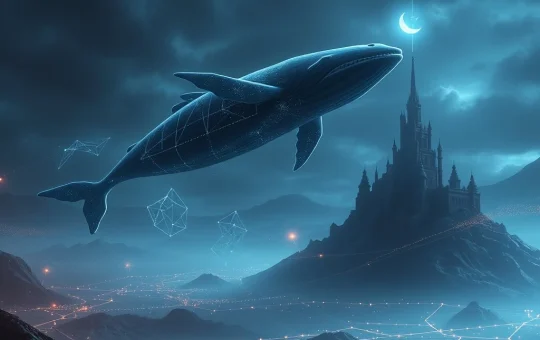An illustration of a large ADA whale confronting a corporate entity, symbolizing the Cardano governance dispute and Charles Hoskinson's legal threats.