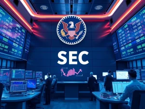 Crypto ETF trading floor with SEC approval process visualization