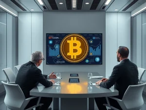 CFOs discussing crypto integration for business growth in a modern boardroom