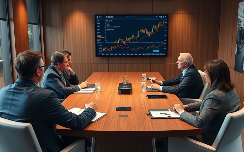 CFOs discussing cryptocurrency adoption in a corporate boardroom