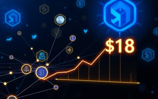 A visual representation of Chainlink LINK's price surging towards a significant $18 threshold, indicating a strong market breakout.