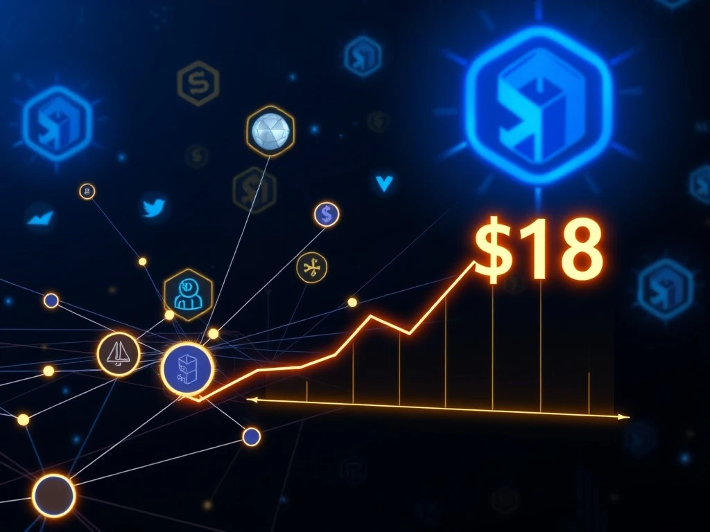 A visual representation of Chainlink LINK's price surging towards a significant $18 threshold, indicating a strong market breakout.