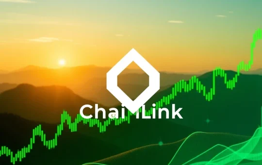 A chart showing Chainlink (LINK) bullish divergence with green candles and an upward arrow, indicating strong price potential.