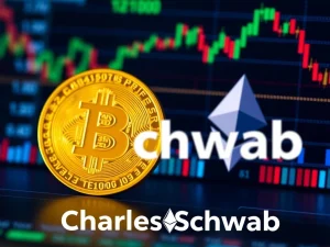 Charles Schwab's platform integrating Bitcoin and Ethereum spot trading, signifying institutional crypto demand.
