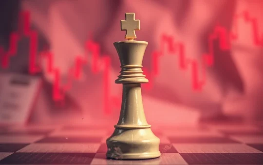 A symbolic image of a chess piece falling dramatically, representing the CHESS crypto price plunge amidst market volatility and regulatory shifts.