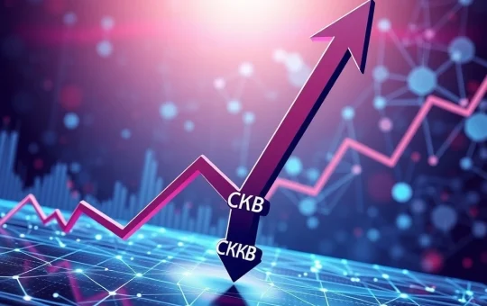 A dramatic red downward arrow on a crypto chart, illustrating the sudden CKB price drop amid broader market volatility.