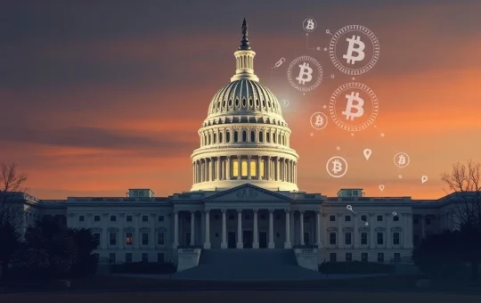 US Capitol with digital asset symbols, representing the CLARITY Act's impact on digital asset regulation and crypto oversight.