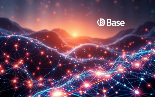A visual representation of Coinbase Ventures' pivotal investment in AI Blockchain Integration, showing AI neural networks merging with blockchain technology for financial automation.
