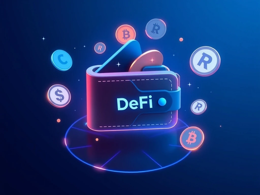 Cold Wallet leading DeFi utility with crypto symbols in a futuristic digital wallet