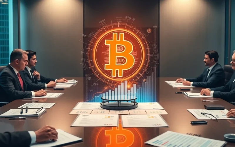 Charts showing a significant rise in corporate Bitcoin adoption with company logos and Bitcoin symbols, illustrating the growing trend of institutional investment in cryptocurrency.