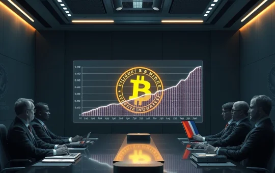 A visual representation of soaring corporate Bitcoin adoption, showing charts and business professionals indicating growth in institutional interest.