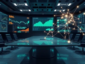A corporate executive reviewing a dashboard showing a 15% gain on a digital asset portfolio, symbolizing successful corporate crypto treasury management.