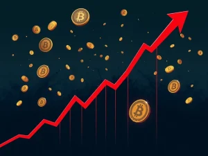 A dramatic red candlestick graph showing a sharp decline, symbolizing the COS price drop and market volatility.