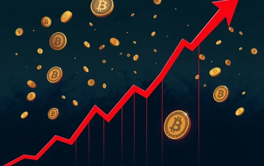 A dramatic red candlestick graph showing a sharp decline, symbolizing the COS price drop and market volatility.
