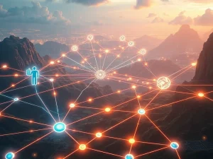 Visualizing the **creator economy**'s transformation through **blockchain platforms**, **AI integration**, and **decentralized tools**, empowering **Web3 creators** with new possibilities.