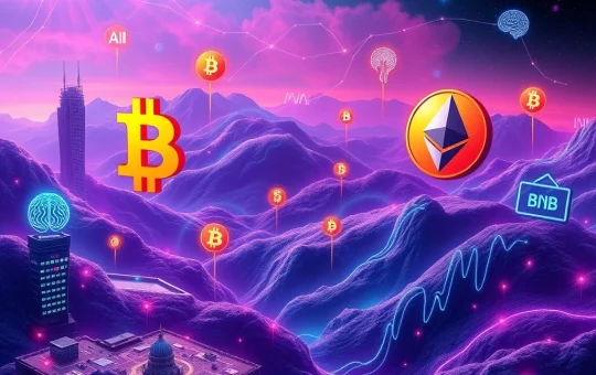 Visualizing the explosive growth of crypto adoption, showing digital assets flowing through payment networks, AI integration, and institutional investments driving the market cap.