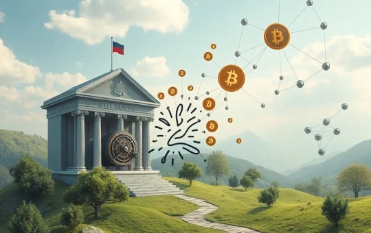 Illustrates the systemic banking infrastructure risks faced by the crypto ecosystem, showing a conflict between traditional finance and digital assets.