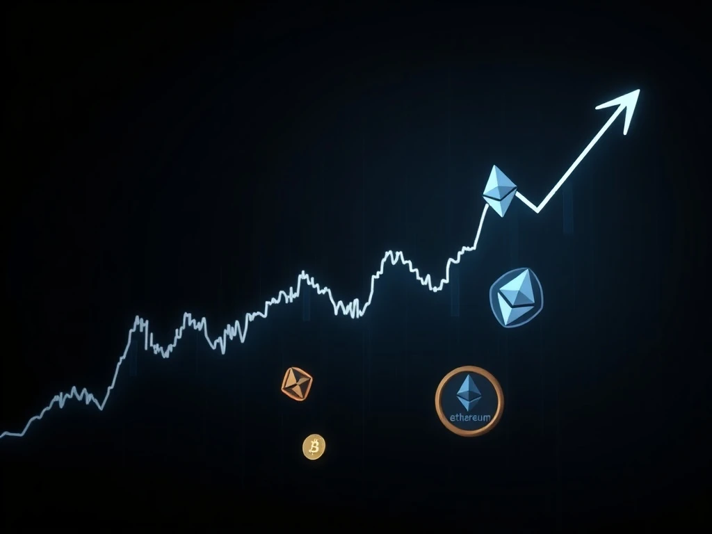 A red downward arrow on a crypto chart, signifying a crypto dump, with Ethereum and altcoin symbols highlighting market struggles.