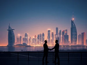 Dubai's skyline representing its emergence as a crypto hub, attracting crypto firms migrating from Singapore due to regulatory changes.