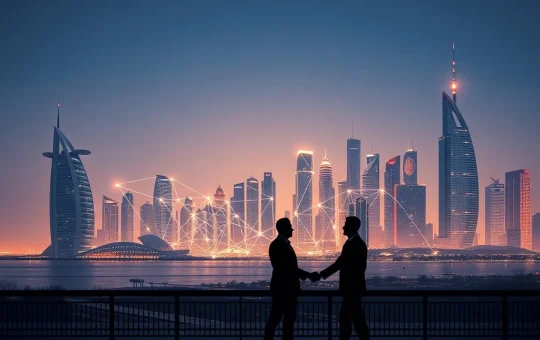 Dubai's skyline representing its emergence as a crypto hub, attracting crypto firms migrating from Singapore due to regulatory changes.