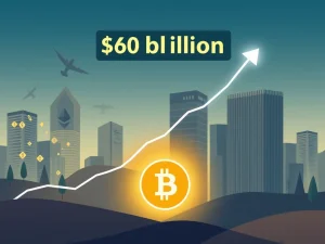 Graph showing monumental $60B crypto inflows, highlighting institutional adoption and Bitcoin ETFs transforming digital assets.