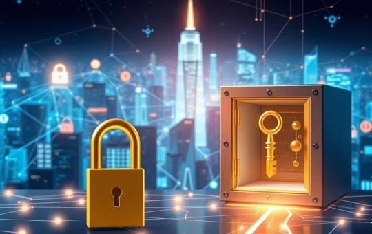 A digital vault being unlocked by a golden key, symbolizing new crypto infrastructure investment opportunities after the GENIUS Act.