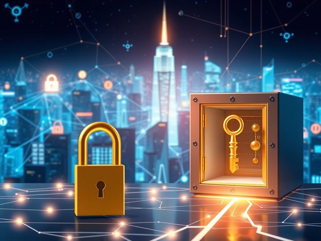 A digital vault being unlocked by a golden key, symbolizing new crypto infrastructure investment opportunities after the GENIUS Act.