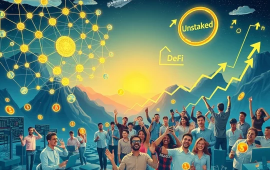 A diverse group of investors engaging with digital charts and symbols, representing the surging crypto presales market, highlighting BlockDAG, Unstaked, and MAGACOIN.