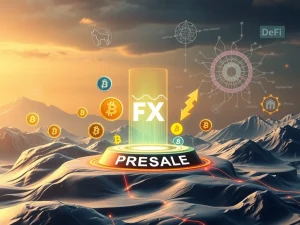 Investors exploring early-stage cryptocurrency presales, with visuals representing DeFi and AI innovations and growth potential.