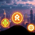 A visual representation of an investor observing a digital chart displaying explosive growth from crypto presales, including BlockchainFX, Remittix, and Token6900, symbolizing high potential crypto returns.
