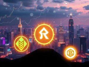 A visual representation of an investor observing a digital chart displaying explosive growth from crypto presales, including BlockchainFX, Remittix, and Token6900, symbolizing high potential crypto returns.