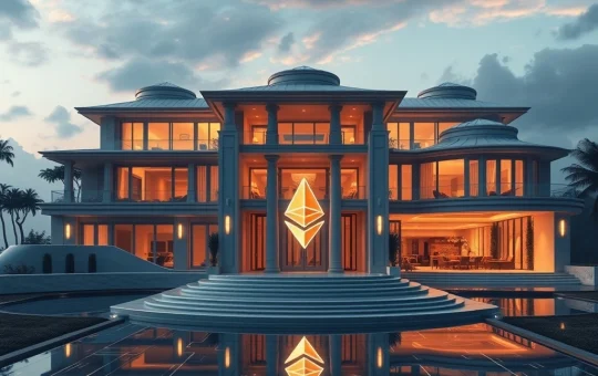 An elegant mansion representing the convergence of cryptocurrency real estate and luxury investing, symbolizing privacy and digital asset integration.