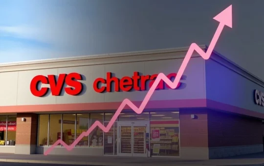 CVS storefront with stock chart showing Q2 earnings surge