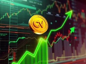 A green upward-trending chart line representing CVX price surge, symbolizing strong cryptocurrency performance and market optimism.