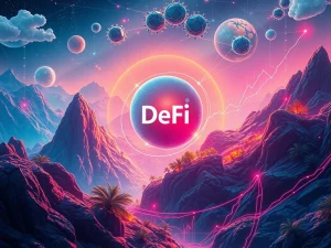 A dynamic visual representing a leading DeFi Project gaining serious crypto momentum, with intertwined digital and real-world assets symbolizing financial innovation.