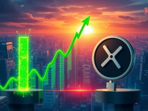A visual representation of DeSoc altcoin's projected rise contrasted with the struggling momentum of XRP and Solana.