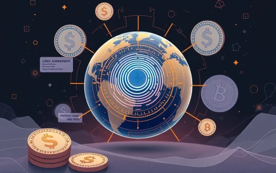 A conceptual image showing biometric iris scanning integrated with digital currency, symbolizing Divine Research's risky USDC loans.
