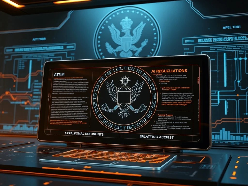 A visual representation of the DOGE AI Tool at work, digitally streamlining complex federal regulations, symbolizing the drive for government efficiency.