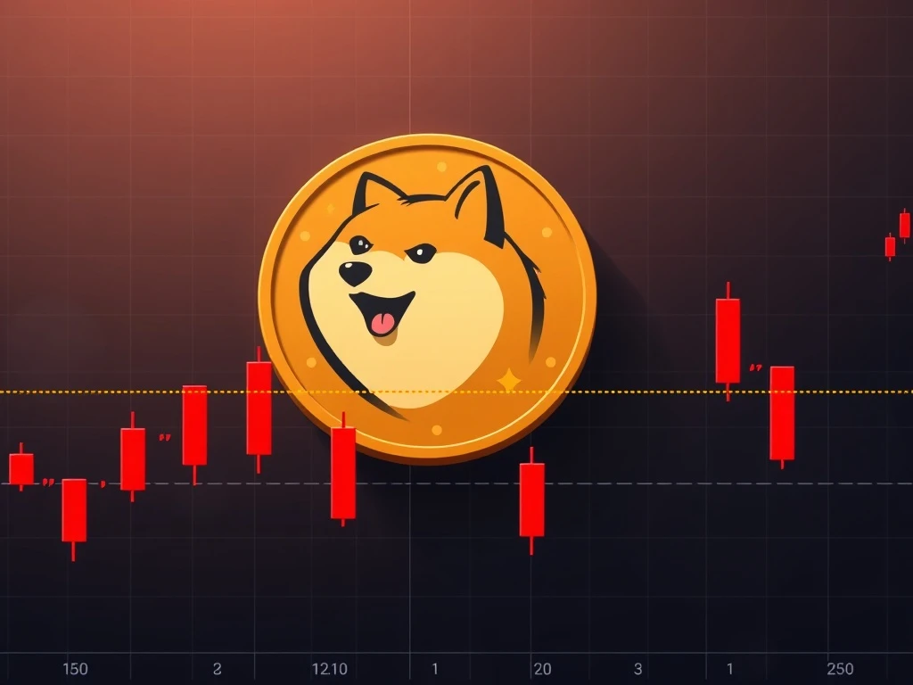 Dogecoin (DOGE) price chart showing a significant drop, highlighting a critical support level test amidst market volatility.