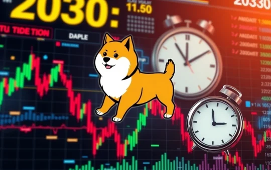 A chart showing a Dogecoin price prediction towards a $4.20 target by 2030, representing the speculative nature of its future.