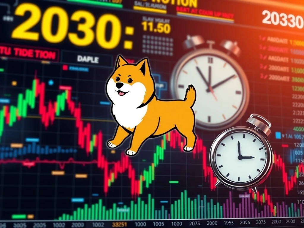 A chart showing a Dogecoin price prediction towards a $4.20 target by 2030, representing the speculative nature of its future.