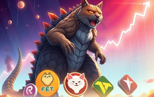 CATZILLA and other altcoins vying to outperform Dogecoin in the exciting 2025 crypto bull run, symbolizing market competition.