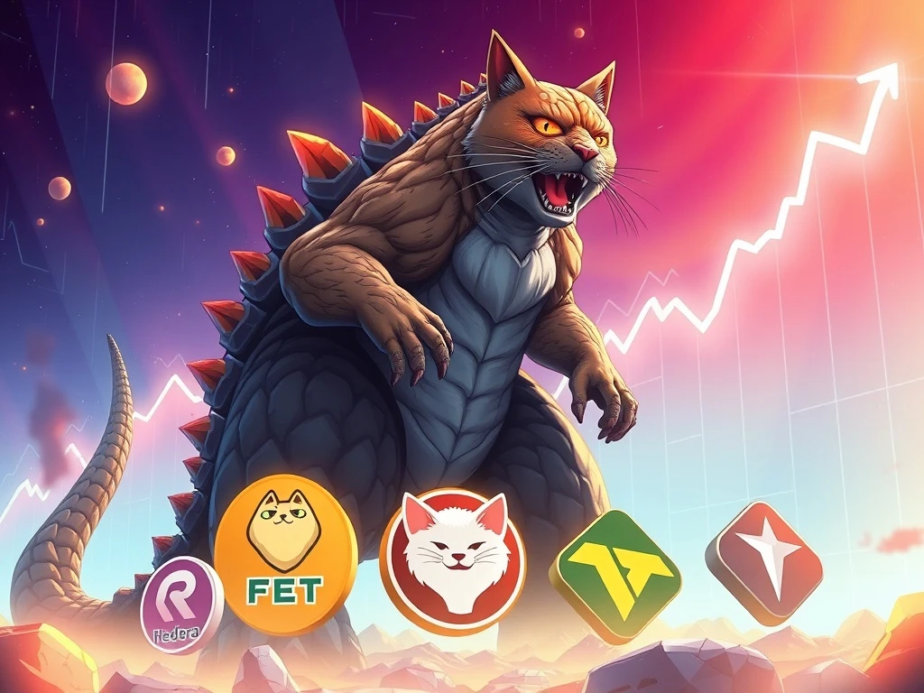 CATZILLA and other altcoins vying to outperform Dogecoin in the exciting 2025 crypto bull run, symbolizing market competition.