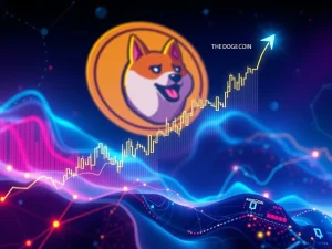 A crypto chart showing Dogecoin (DOGE) retesting an ascending trendline with the RSI indicator signaling a bullish reversal.
