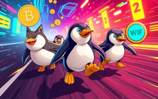 Dogecoin faces competition from Pudgy Penguins, FLOKI, and WIF in the meme coin market.
