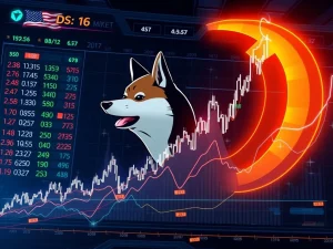 Dogecoin price chart showing volatility and key support levels