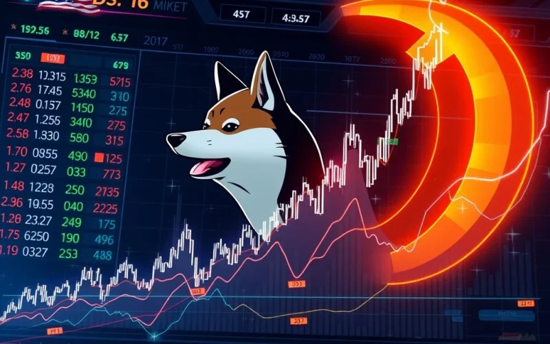Dogecoin price chart showing volatility and key support levels