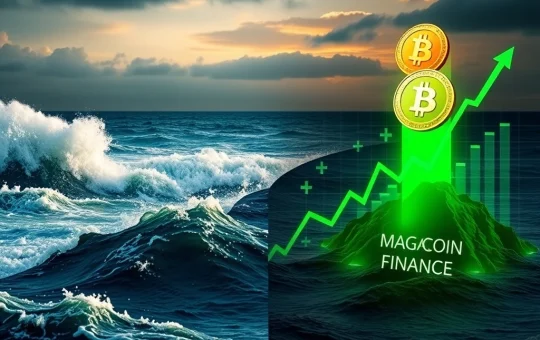 Illustrating Dogecoin's volatility pushing investors towards the stable growth of MAGACOIN FINANCE.
