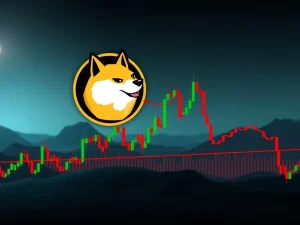 Dogecoin price chart showing recent volatility and a critical test of the $0.227 support level, reflecting current market analysis.