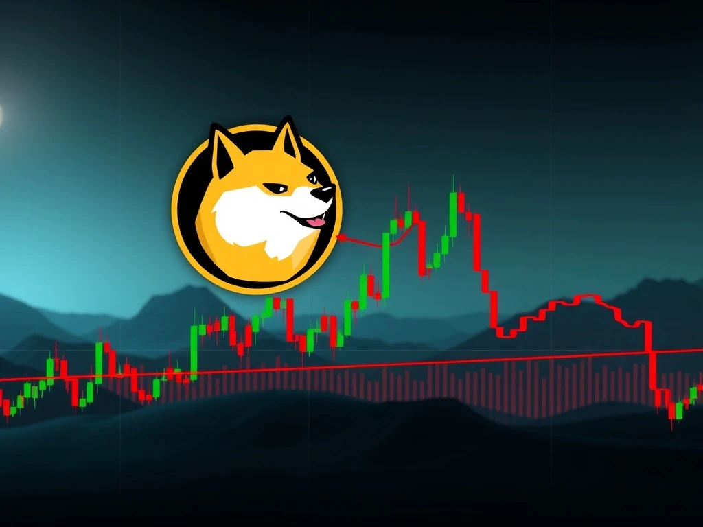 Dogecoin price chart showing recent volatility and a critical test of the $0.227 support level, reflecting current market analysis.